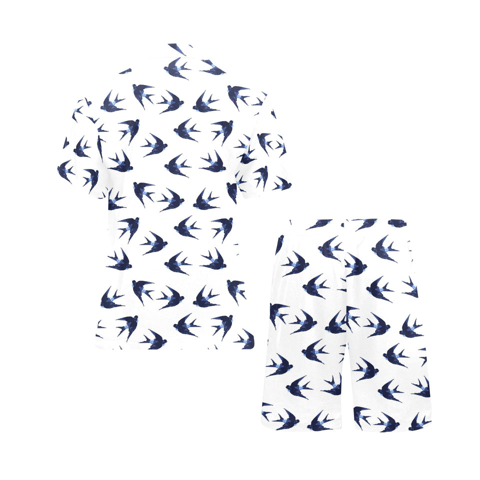 Swallow Pattern Print Design 03 Men's V-Neck Short Pajama Set