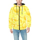 lemon pattern Men's Padded Hooded Jacket