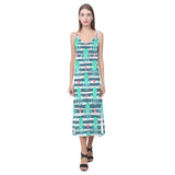 Cute octopuses heart striped background V-Neck Open Fork Long Dress