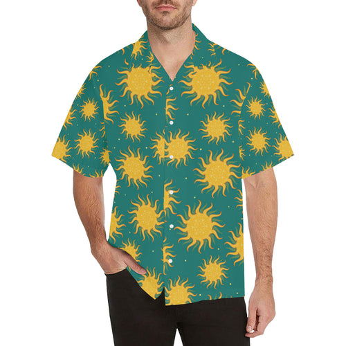 Sun green background Men's All Over Print Hawaiian Shirt