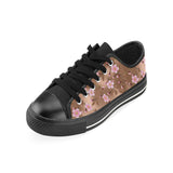 Pink sakura cherry blossom drak brown background Men's Low Top Canvas Shoes Black