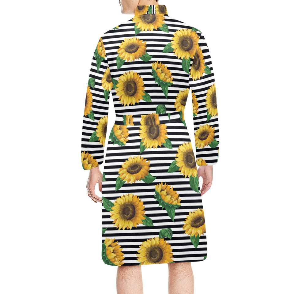 sunflowers ribbon background Men's Long Sleeve Belted Night Robe