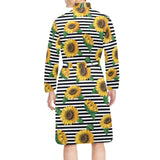sunflowers ribbon background Men's Long Sleeve Belted Night Robe