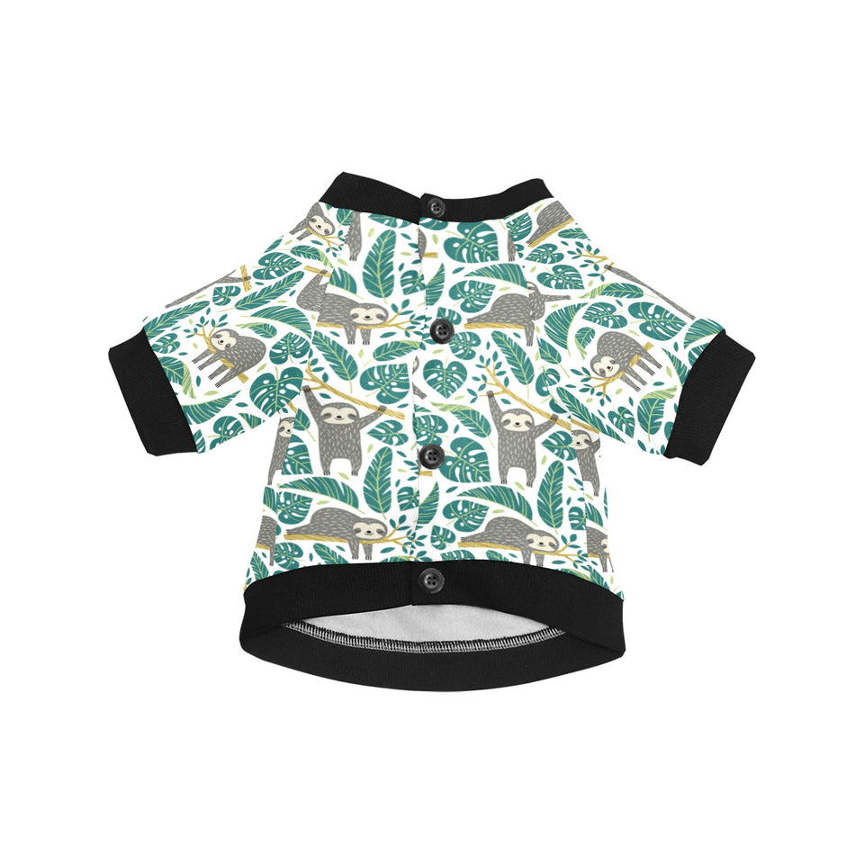 Cute sloths tropical palm leaves white background All Over Print Pet Dog Round Neck Fuzzy Shirt