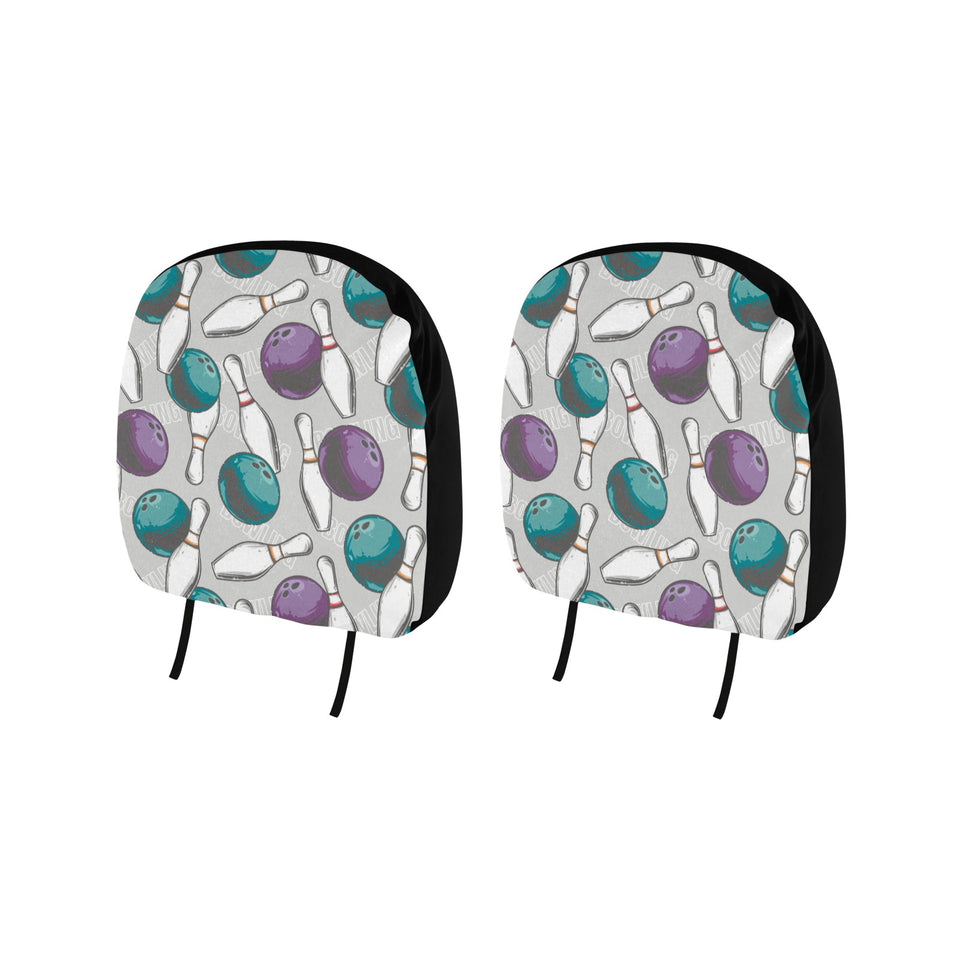 Bowling ball and pin gray background Car Headrest Cover