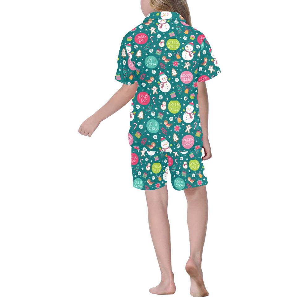 Snowman bird decorative elements christmas pattern Kids' Boys' Girls' V-Neck Short Pajama Set
