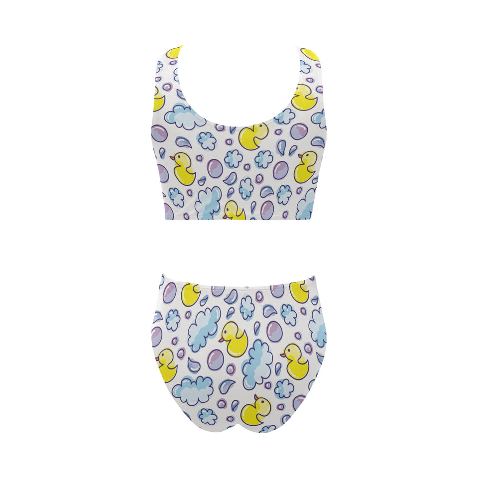 Duck Pattern Print Design 01 Chest Bowknot High Waisted Bikini Swimsuit