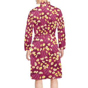Popcorn Pattern Print Design 02 Men's Long Sleeve Belted Night Robe