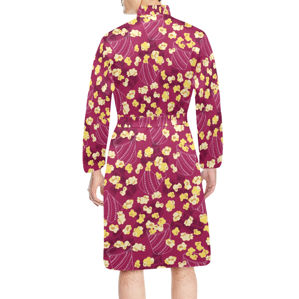 Popcorn Pattern Print Design 02 Men's Long Sleeve Belted Night Robe