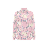 Japanese crane rose pattern Women's Long Sleeve Polo Shirt