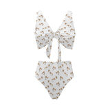 Jack Russel Pattern Print Design 04 Chest Bowknot High Waisted Bikini Swimsuit