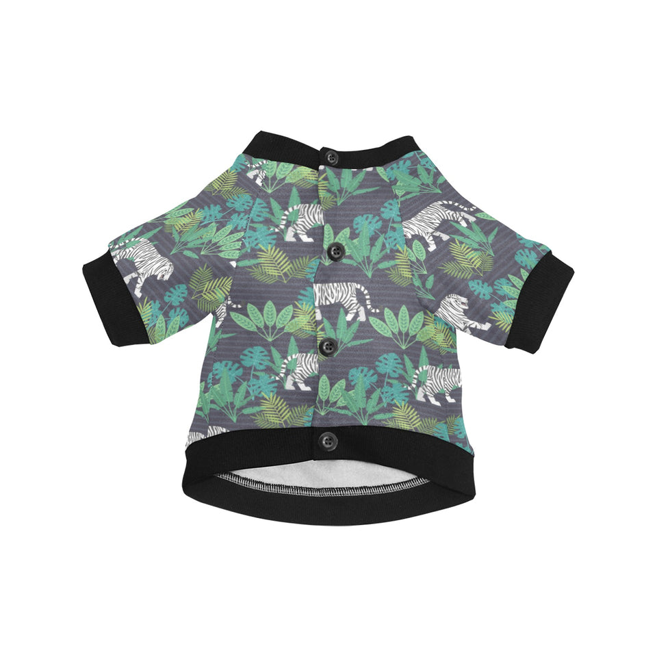 white bengal tigers tropical plant All Over Print Pet Dog Round Neck Fuzzy Shirt