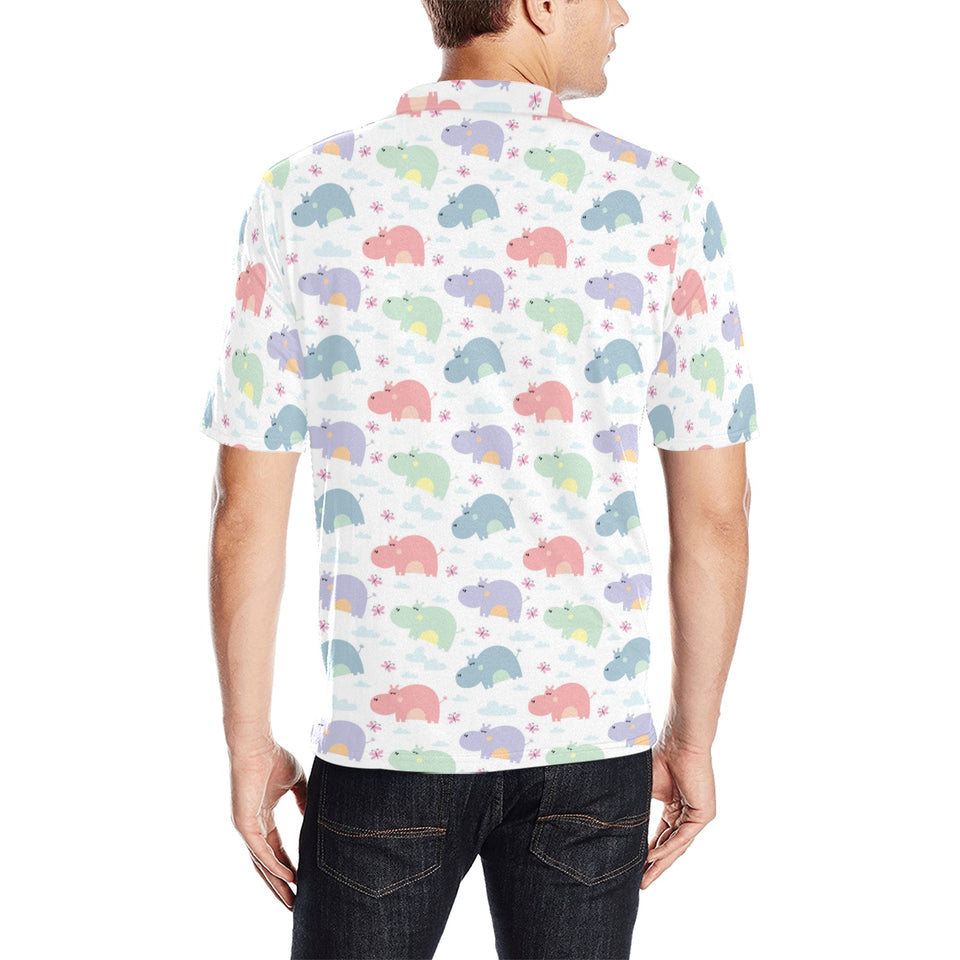 Hippopotamus Pattern Print Design 03 Men's All Over Print Polo Shirt