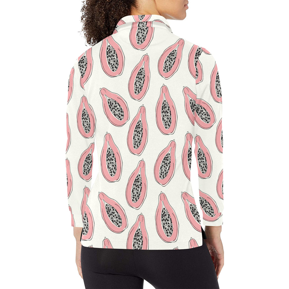 papaya pattern Women's Long Sleeve Polo Shirt