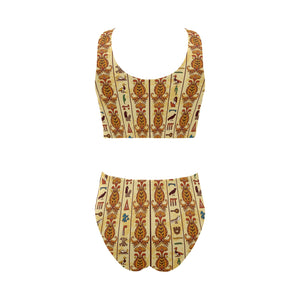 Egypt Hieroglyphics Pattern Print Design 04 Chest Bowknot High Waisted Bikini Swimsuit