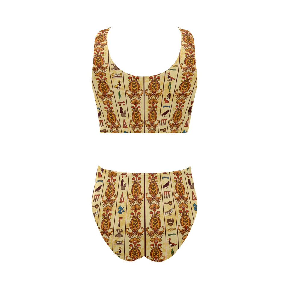 Egypt Hieroglyphics Pattern Print Design 04 Chest Bowknot High Waisted Bikini Swimsuit