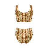 Egypt Hieroglyphics Pattern Print Design 04 Chest Bowknot High Waisted Bikini Swimsuit