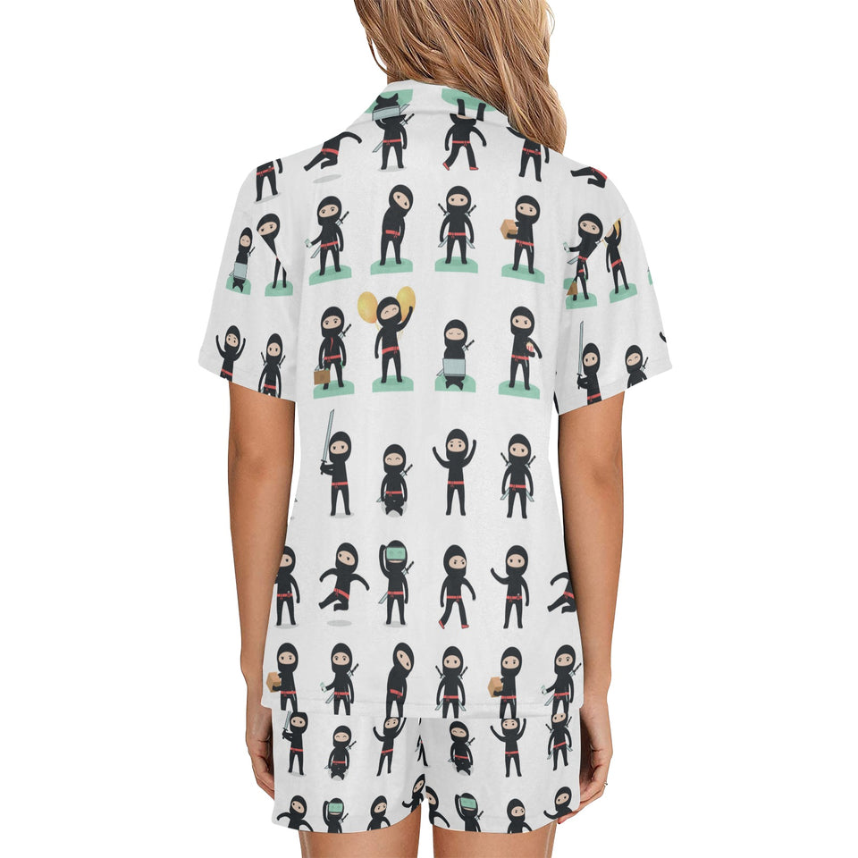 Cute ninja katana sword pattern Women's V-Neck Short Pajama Set