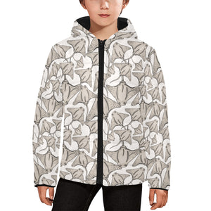 Stingray Pattern Print Design 05 Kids' Boys' Girls' Padded Hooded Jacket