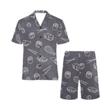 sushi pattern black background Men's V-Neck Short Pajama Set
