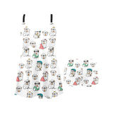 English Bulldog Pattern Print Design 03 Chest Sexy Pleated Two Piece Swim Dress