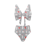 Cute polar bear christmas snow pattern Chest Bowknot High Waisted Bikini Swimsuit