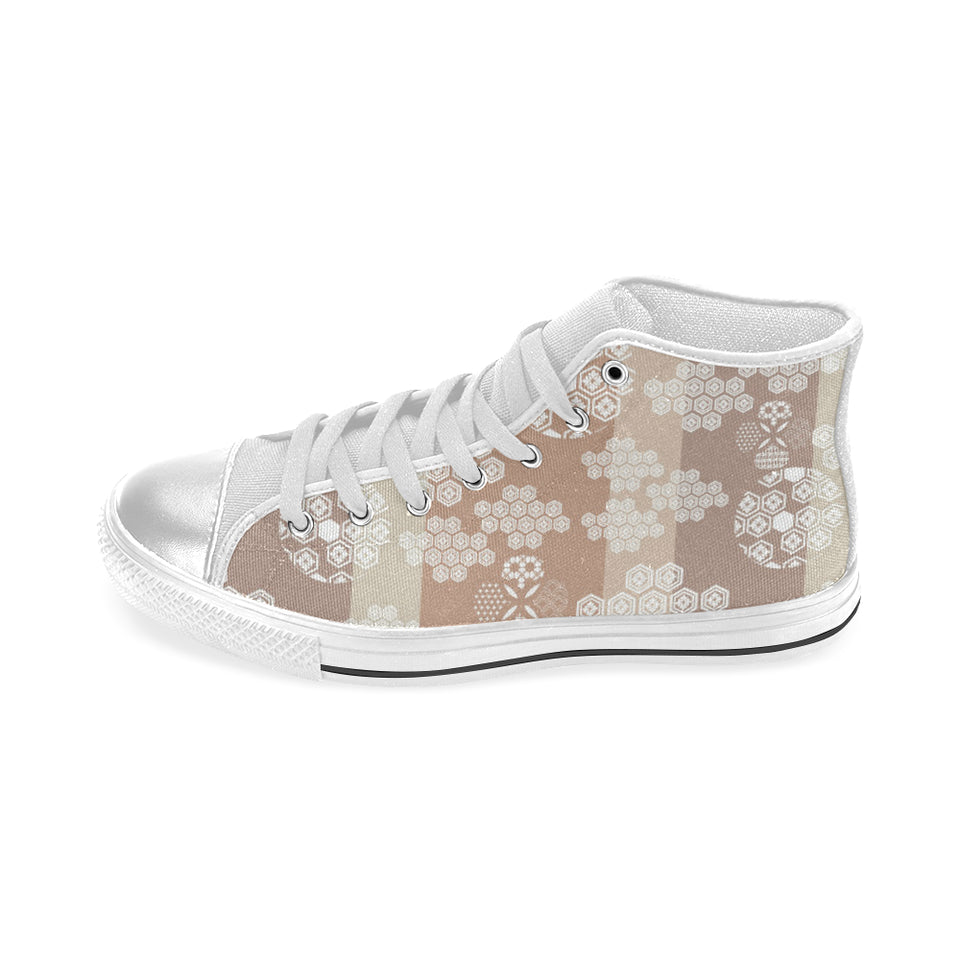 Beautiful hexagon japanese  pattern Women's High Top Canvas Shoes White