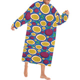 Passion fruit blue background Blanket Robe with Sleeves