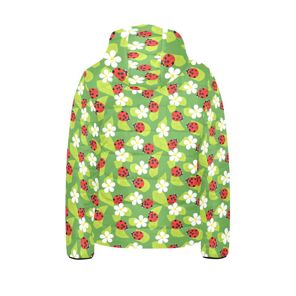 Ladybug Pattern Print Design 01 Kids' Boys' Girls' Padded Hooded Jacket