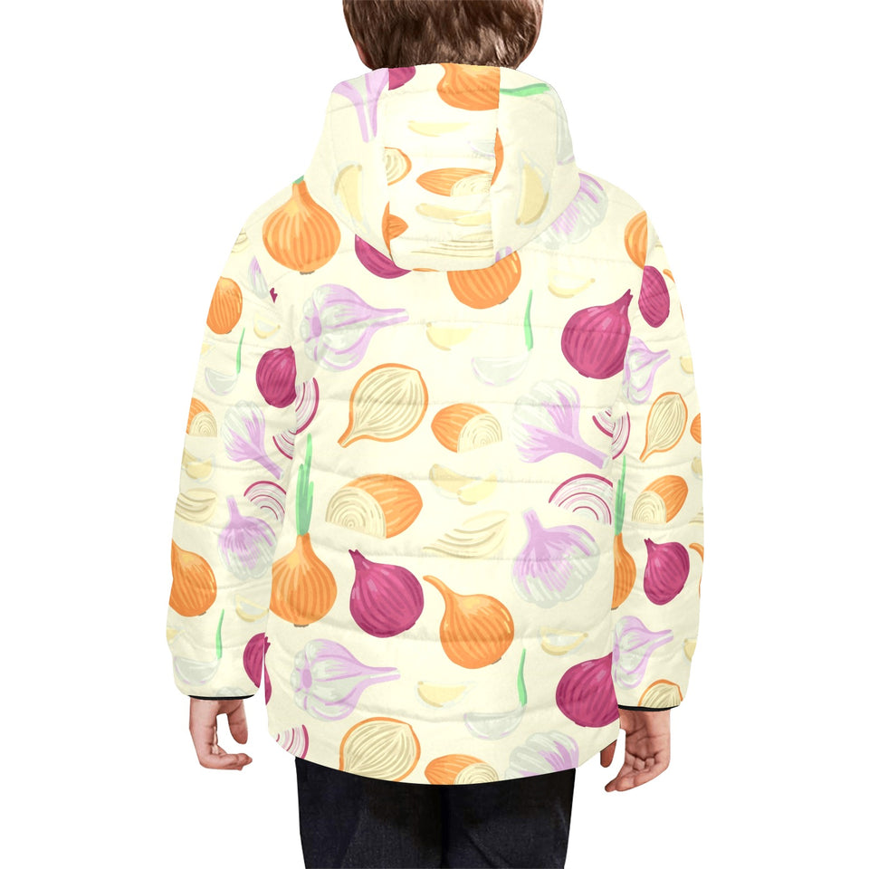 Onion garlic white red pattern Kids' Boys' Girls' Padded Hooded Jacket