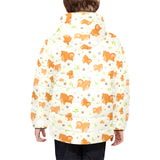 Cute brown pomeranian paw leave bone pattern Kids' Boys' Girls' Padded Hooded Jacket