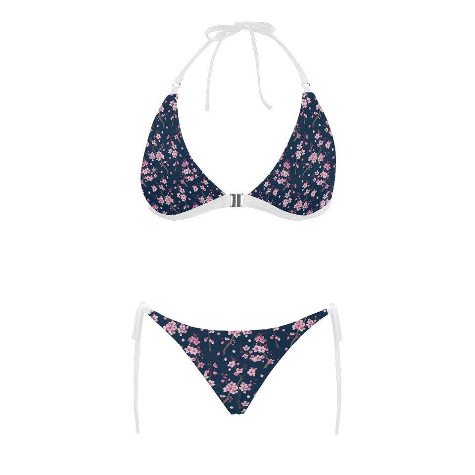 Pink sakura cherry blossom blue background Sexy Bikinis Two-Piece Swimsuits