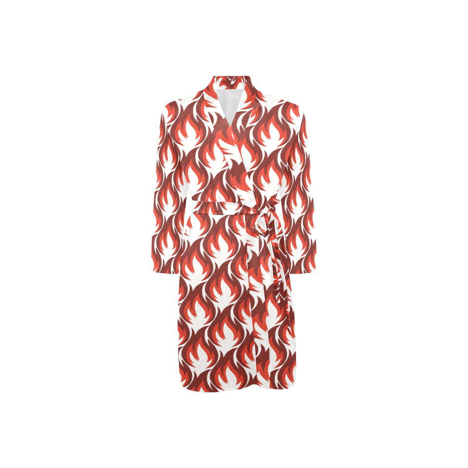 Fire flame symbol design pattern Men's Long Sleeve Belted Night Robe