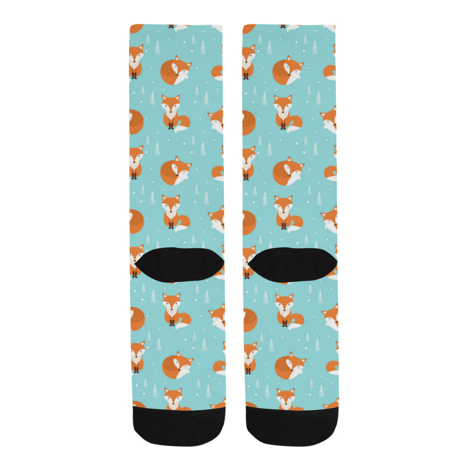 Fox pattern blue b ackground Crew Socks
