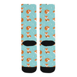 Fox pattern blue b ackground Crew Socks