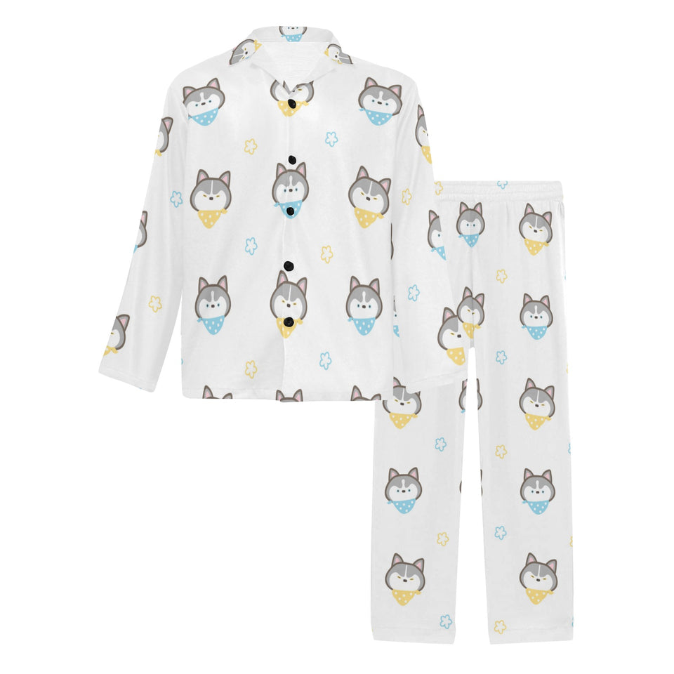 Cute Siberian Husky pattern Men's Long Pajama Set