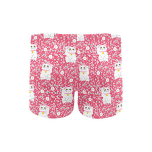 Maneki neko cat sakura pink background Men's Swimming Trunks