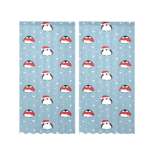 Cute penguin christmas snow pattern Gauze Curtain