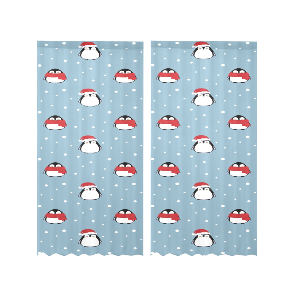 Cute penguin christmas snow pattern Gauze Curtain