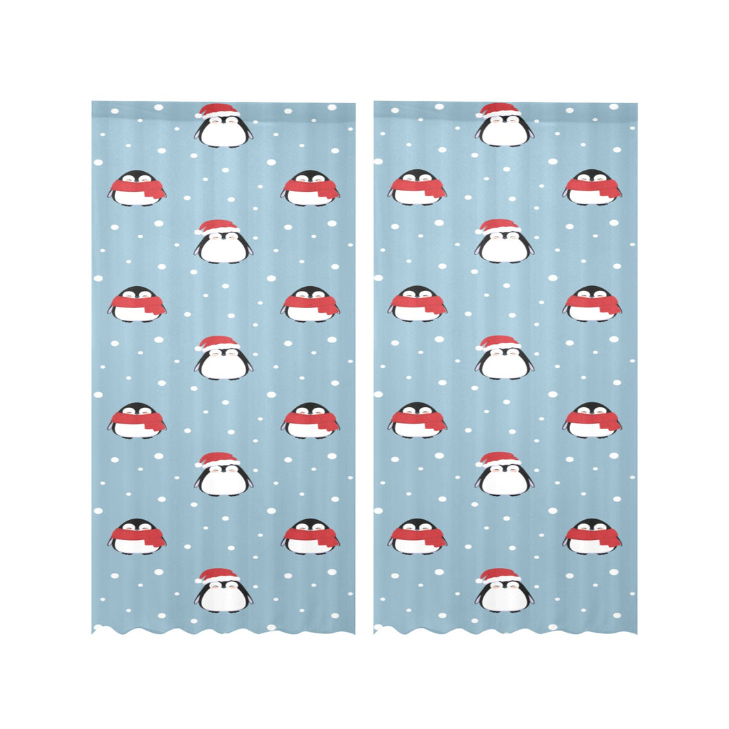 Cute penguin christmas snow pattern Gauze Curtain