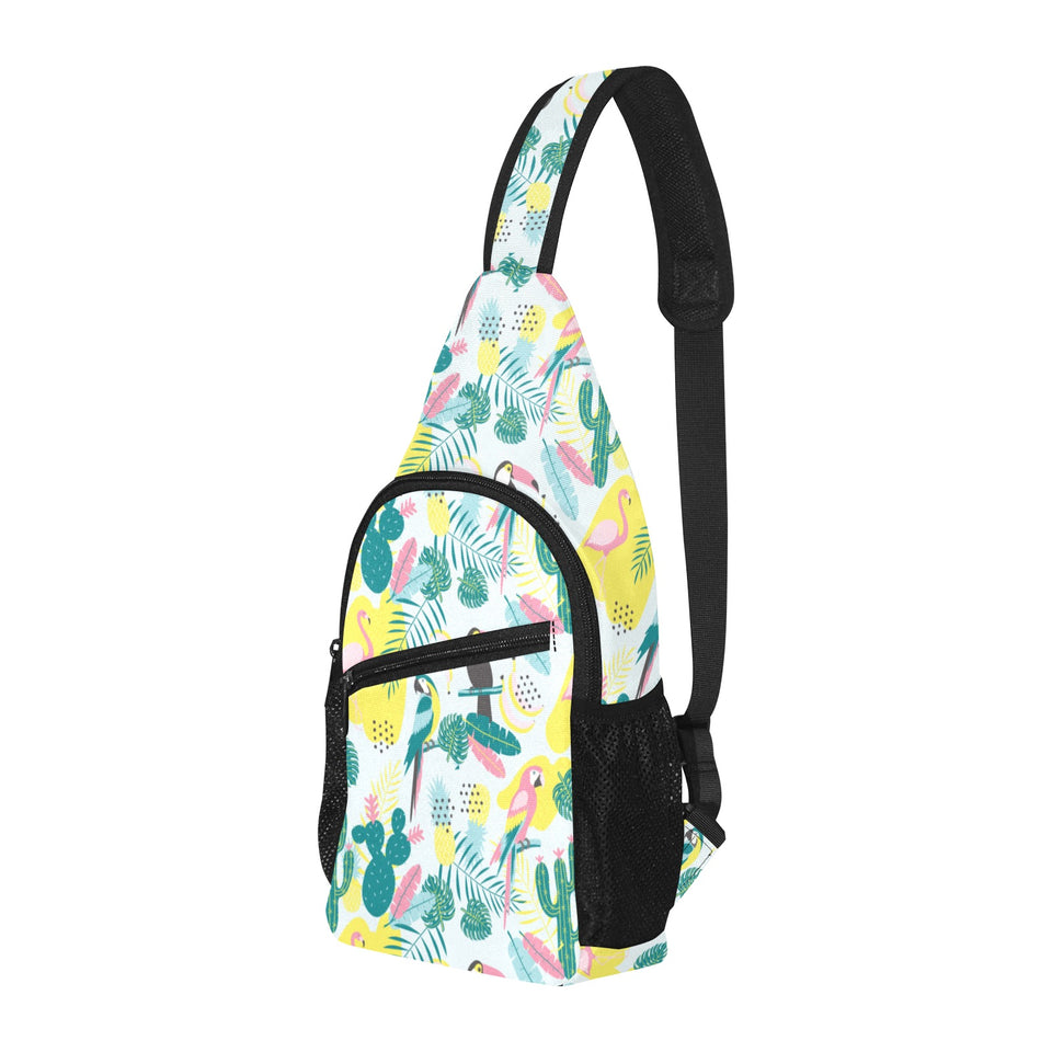 Cute parrot toucan flamingo cactus exotic leaves p All Over Print Chest Bag