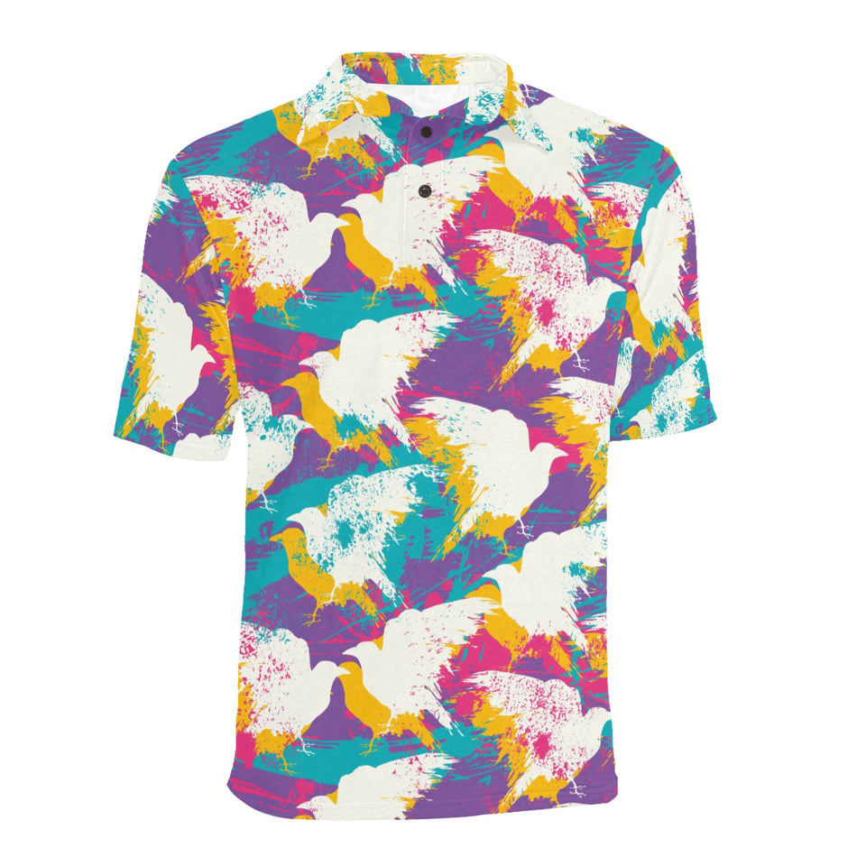 Colorful crow illustration pattern Men's All Over Print Polo Shirt