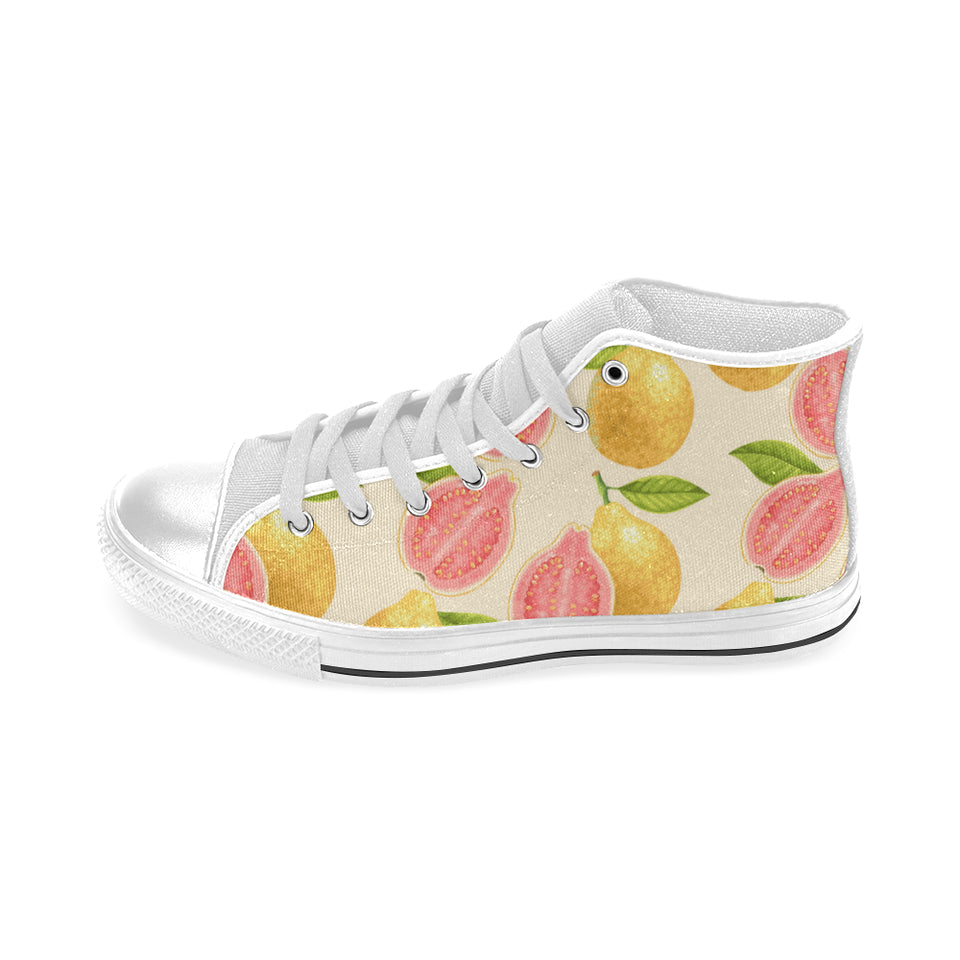 Beautiful guava pattern Men's High Top Canvas Shoes White