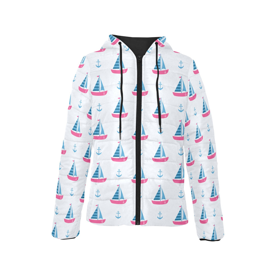 Sailboat anchor pattern Women's Padded Hooded Jacket