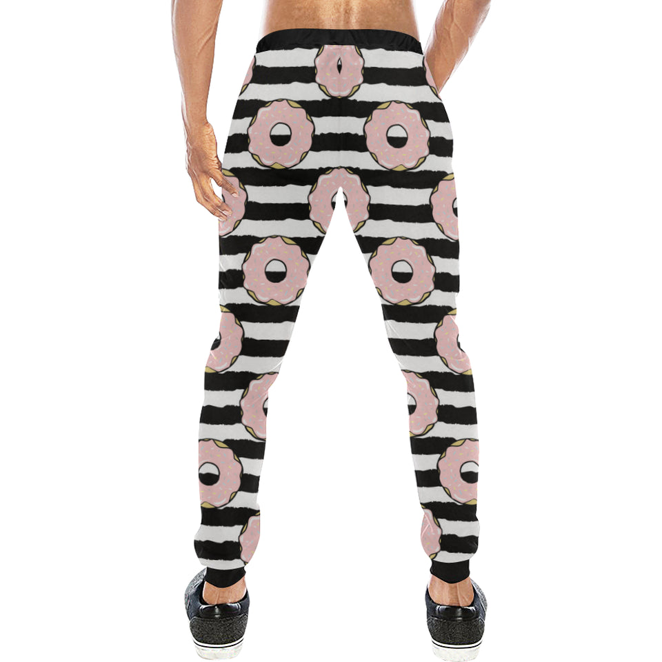 Donuts pink icing striped pattern Unisex Casual Sweatpants