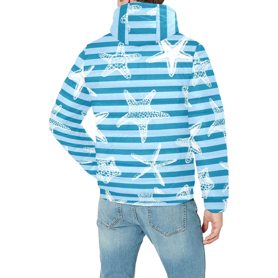 Starfish blue blackground Men's Padded Hooded Jacket
