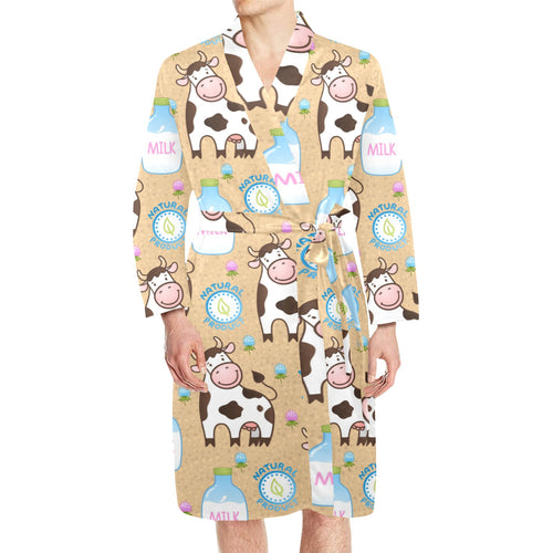 Cow bottle of milk pattern Men's Long Sleeve Belted Night Robe