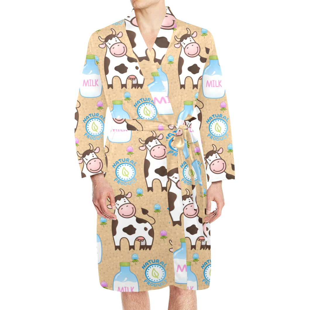 Cow bottle of milk pattern Men's Long Sleeve Belted Night Robe