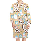 Cow bottle of milk pattern Men's Long Sleeve Belted Night Robe