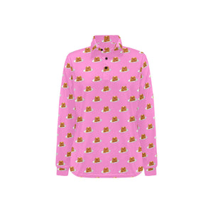 Pancake Pattern Print Design 04 Women's Long Sleeve Polo Shirt